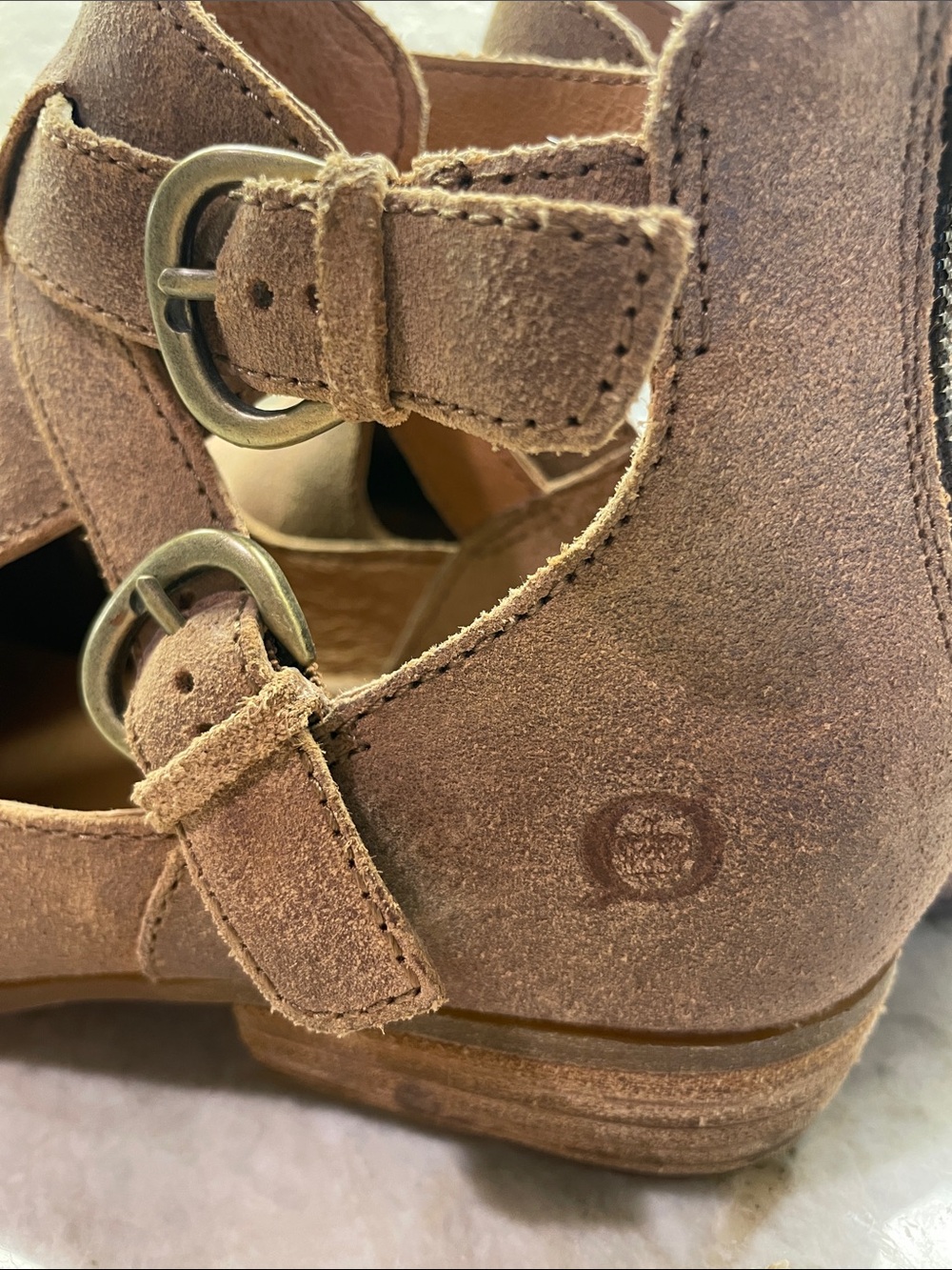 Börn Women's Tan Suede Ankle Booties with Buckle Detail - Picture 3 of 5